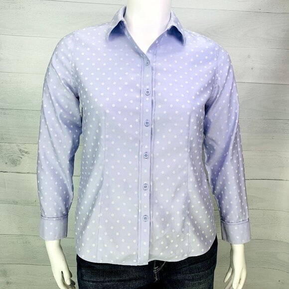 Chicos Womens Dot Jacquard Shirt No Iron Lavender Purple Cotton Size 1 | M - Picture 4 of 15